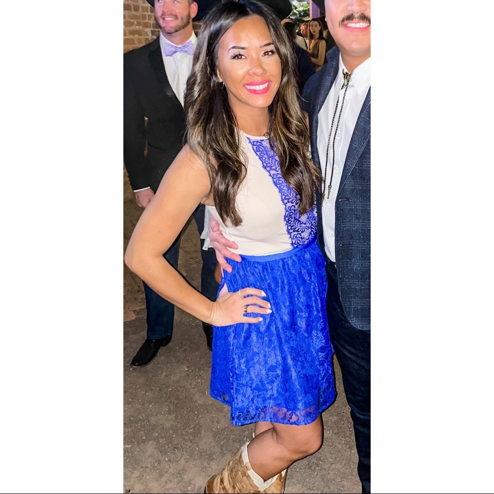 ASOS blue lace skater dress